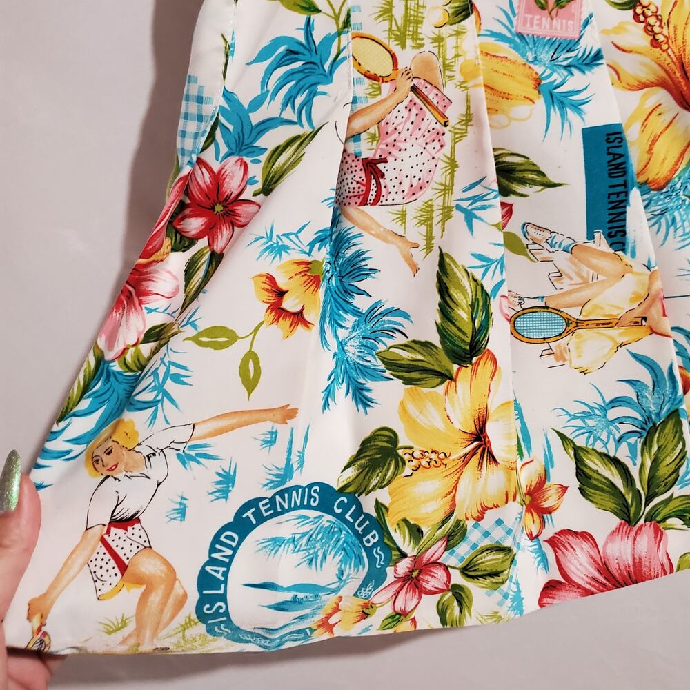 Vtg Tail Tropical Pop Art Hawaiian Pleated Tennis Skirt Size 12 USA Made Retro - Picture 4 of 12